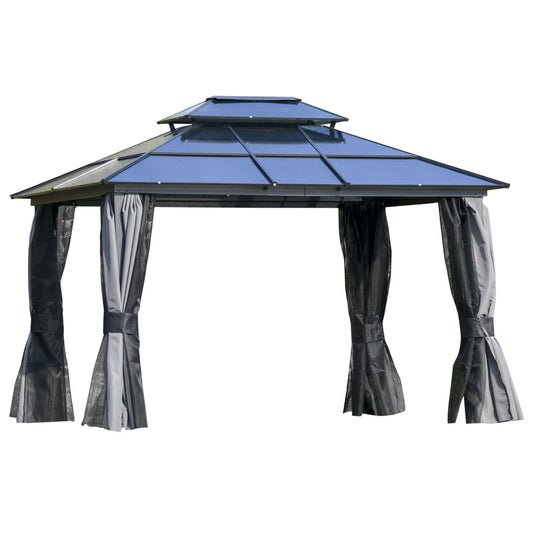 10'x12' Hardtop Patio Gazebo Aluminum Gazebo Canopy with Double Tier Roof, Curtains, Netting Sidewalls, Black &; Grey Gazebos Multi Colour  at Gallery Canada