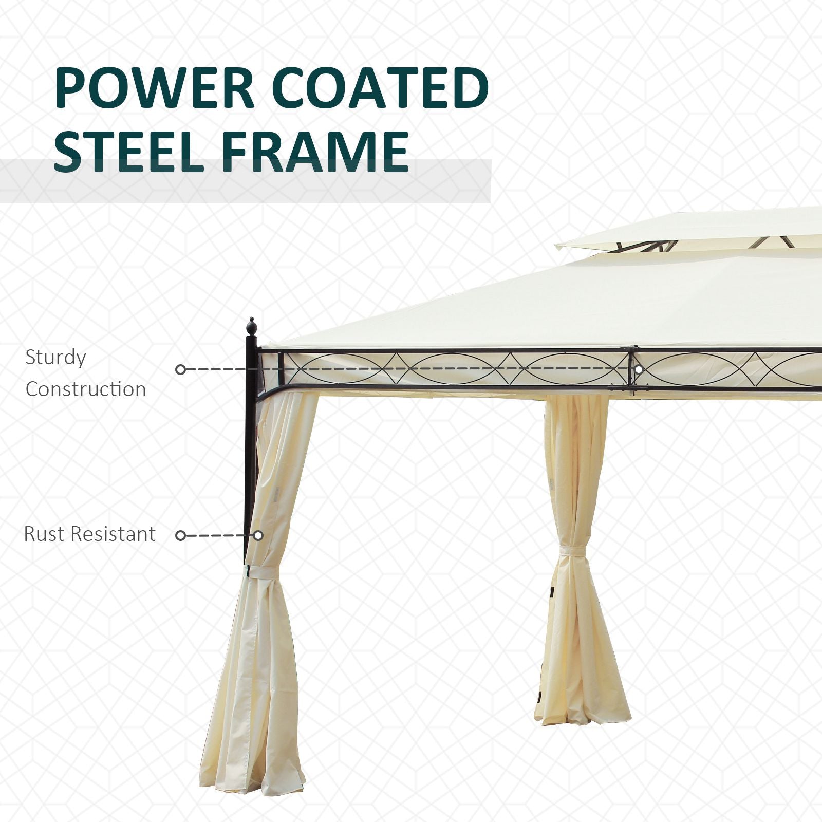 10x13ft Garden Gazebo Double-Tiered with Curtain Outdoor Shelter Backyard Canopy Cream White Gazebos   at Gallery Canada