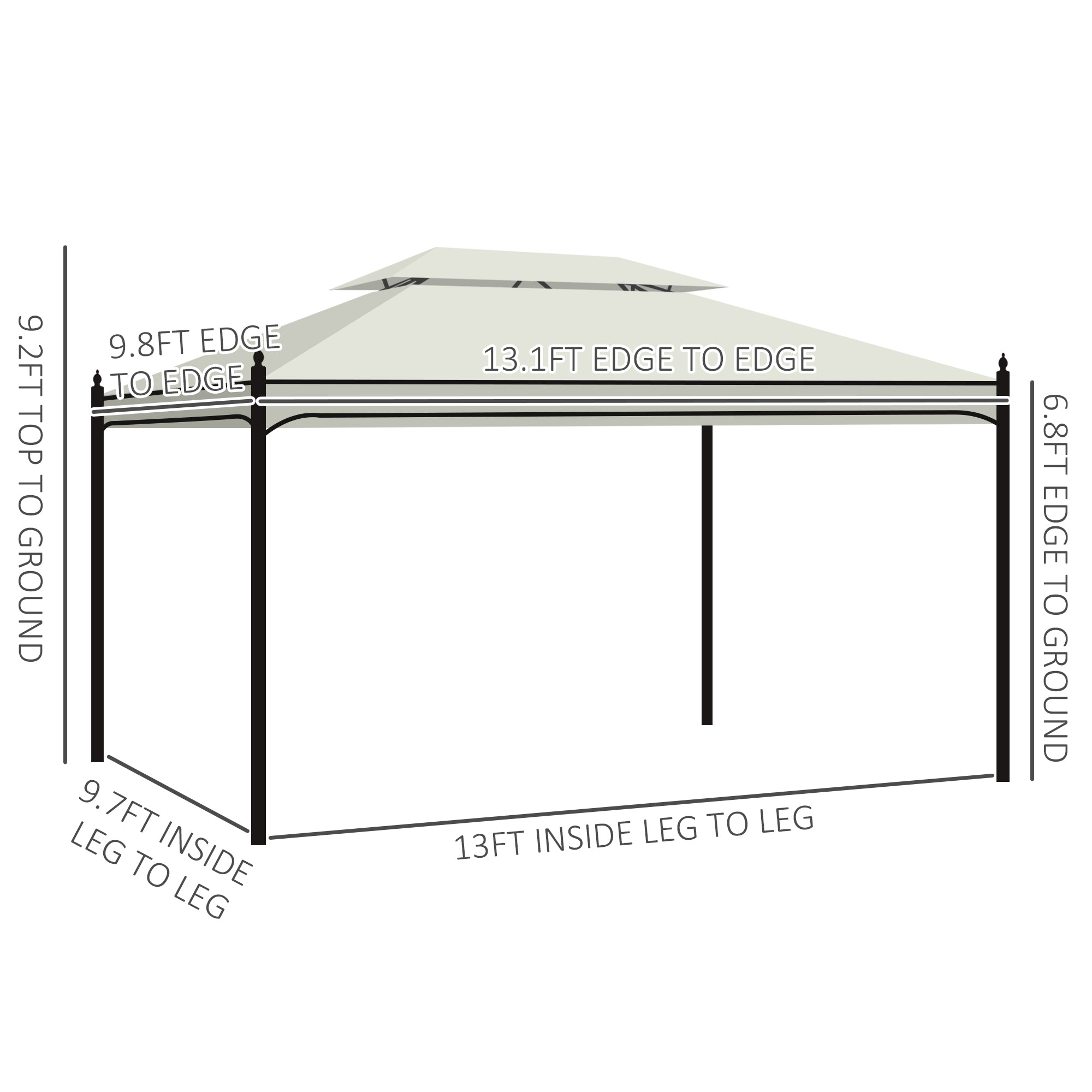 10x13ft Garden Gazebo Double-Tiered with Curtain Outdoor Shelter Backyard Canopy Cream White Gazebos   at Gallery Canada