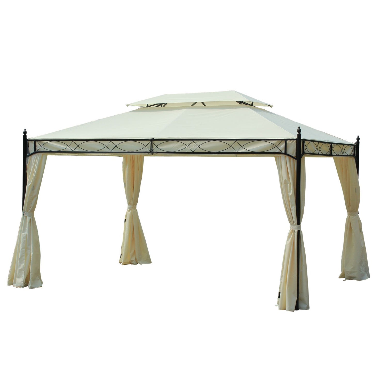 10x13ft Garden Gazebo Double-Tiered with Curtain Outdoor Shelter Backyard Canopy Cream White Gazebos Cream  at Gallery Canada