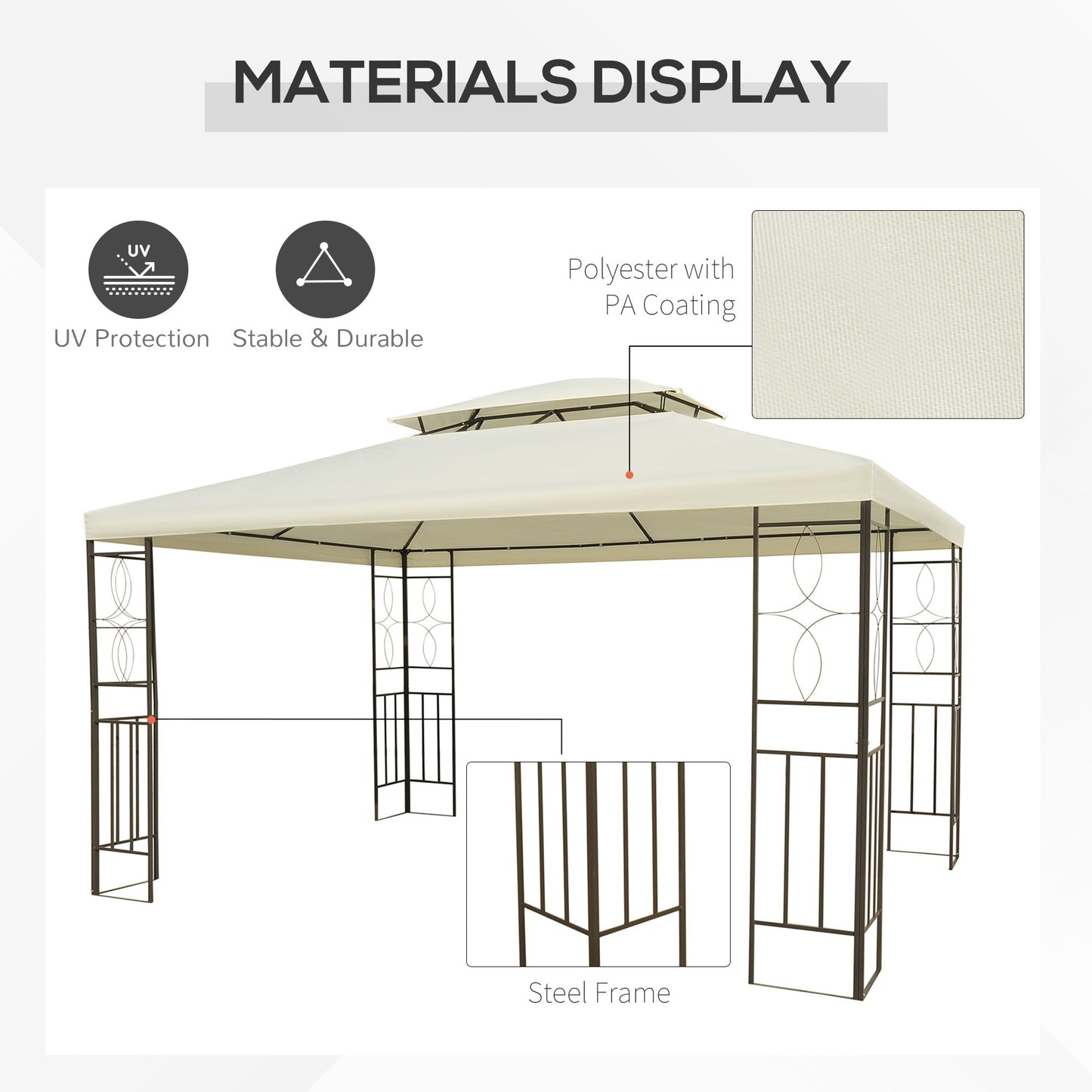 10x13ft Steel Gazebo Sun Shelter Patio Outdoor Party Event Canopy Vented Roof Cream White Gazebos   at Gallery Canada