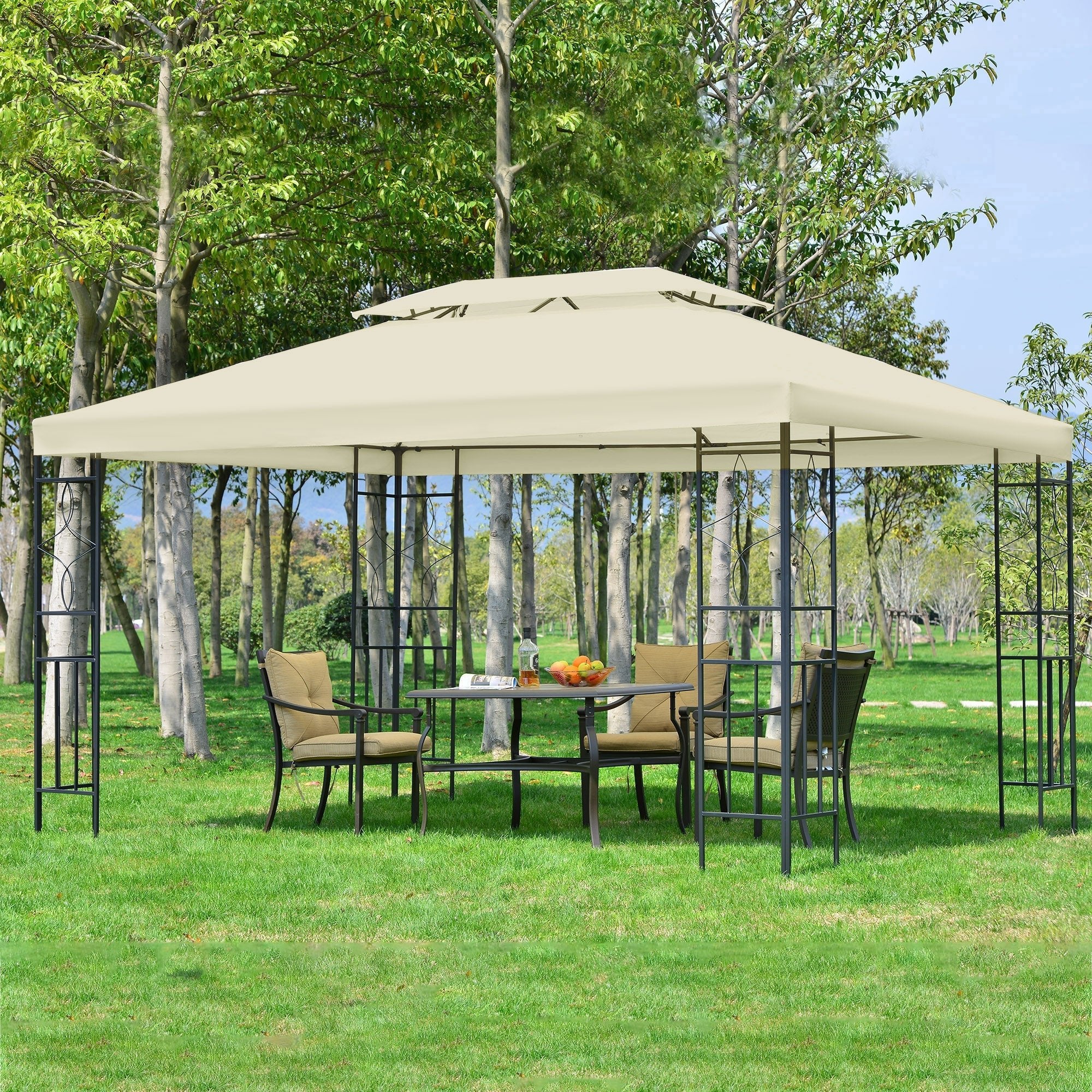 10x13ft Steel Gazebo Sun Shelter Patio Outdoor Party Event Canopy Vented Roof Cream White Gazebos   at Gallery Canada