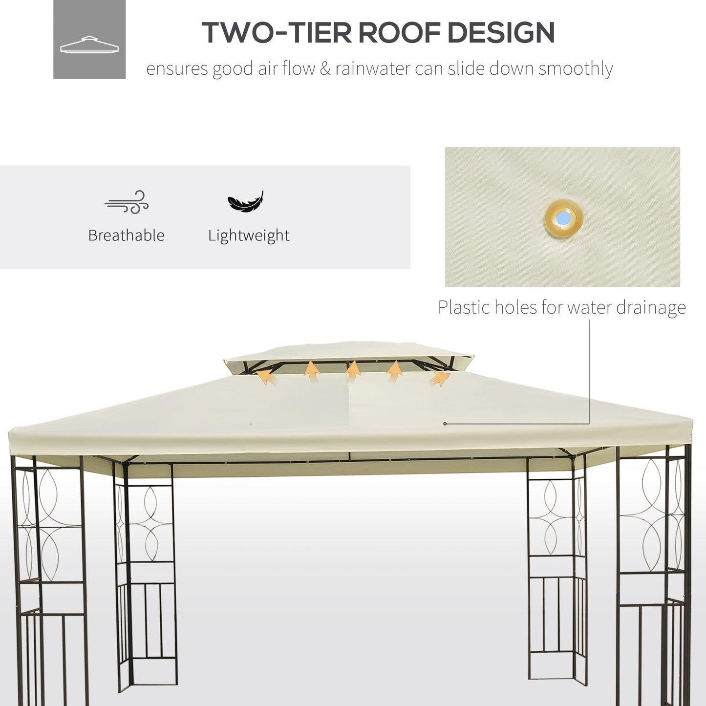 10x13ft Steel Gazebo Sun Shelter Patio Outdoor Party Event Canopy Vented Roof Cream White Gazebos   at Gallery Canada