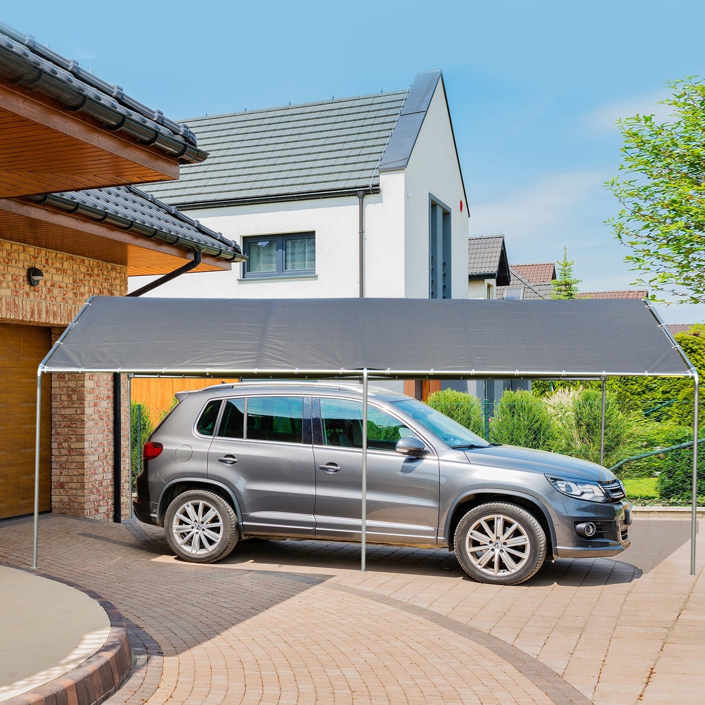 10'x20' Carport Heavy Duty Galvanized Car Canopy with Included Anchor Kit, 3 Reinforced Steel Cables, Grey Car Shelters   at Gallery Canada