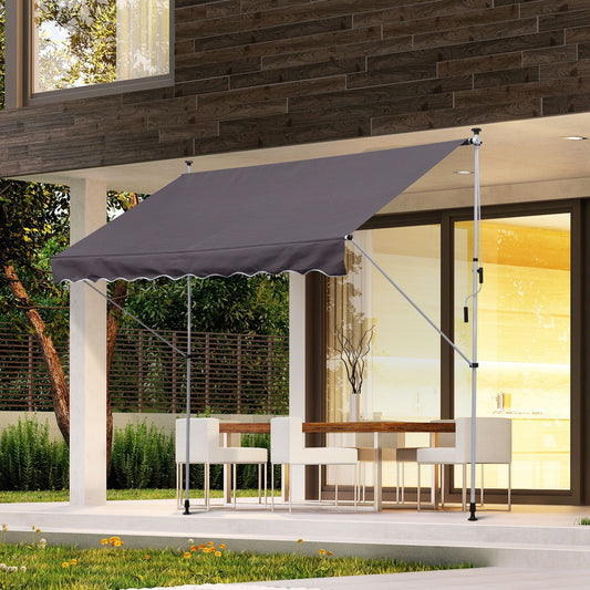 10x5ft Manual Retractable Awning, Patio Sun Shade Canopy Shelter with 5.6-9.2ft Support Pole, Water Resistant UV Protector, for Window, Door, Porch, Deck, Grey - Gallery Canada