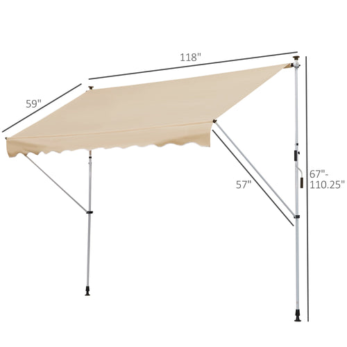 Manual Retractable Awning 10x5ft, Water-Resistant UV Protector, Beige