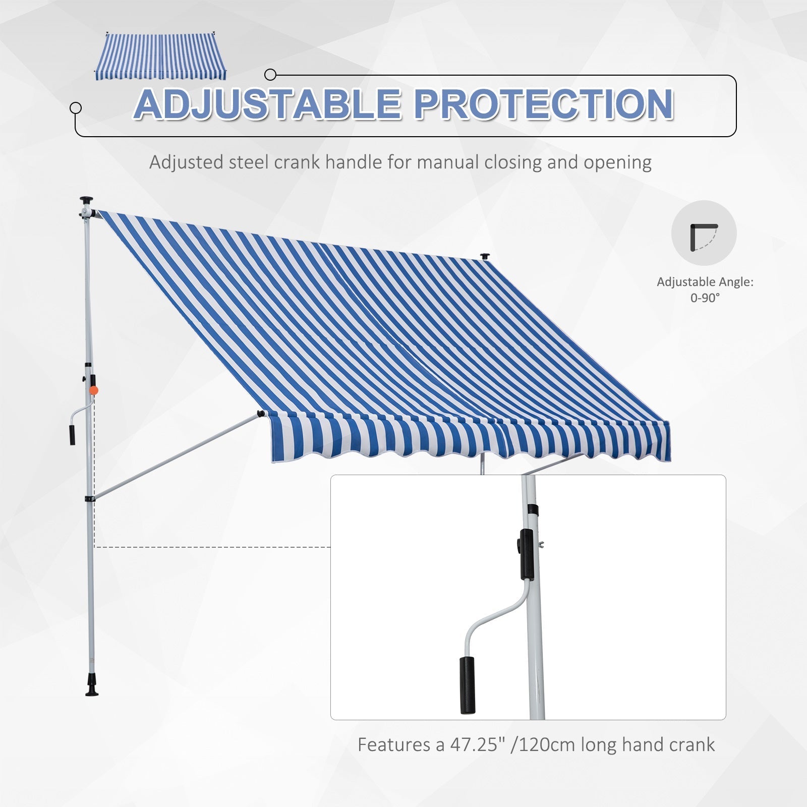 Manual Retractable 10x5ft Awning, Water-Resistant UV Protector, Blue/White Door Awnings   at Gallery Canada