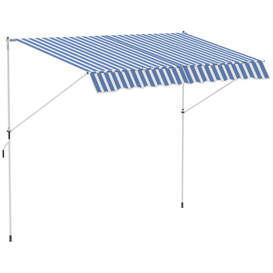 10x5ft Manual Retractable Awning, Patio Sun Shade Canopy Shelter with 5.6-9.2ft Support Pole, Water Resistant UV Protector, for Window, Door, Porch, Deck, Blue - Gallery Canada