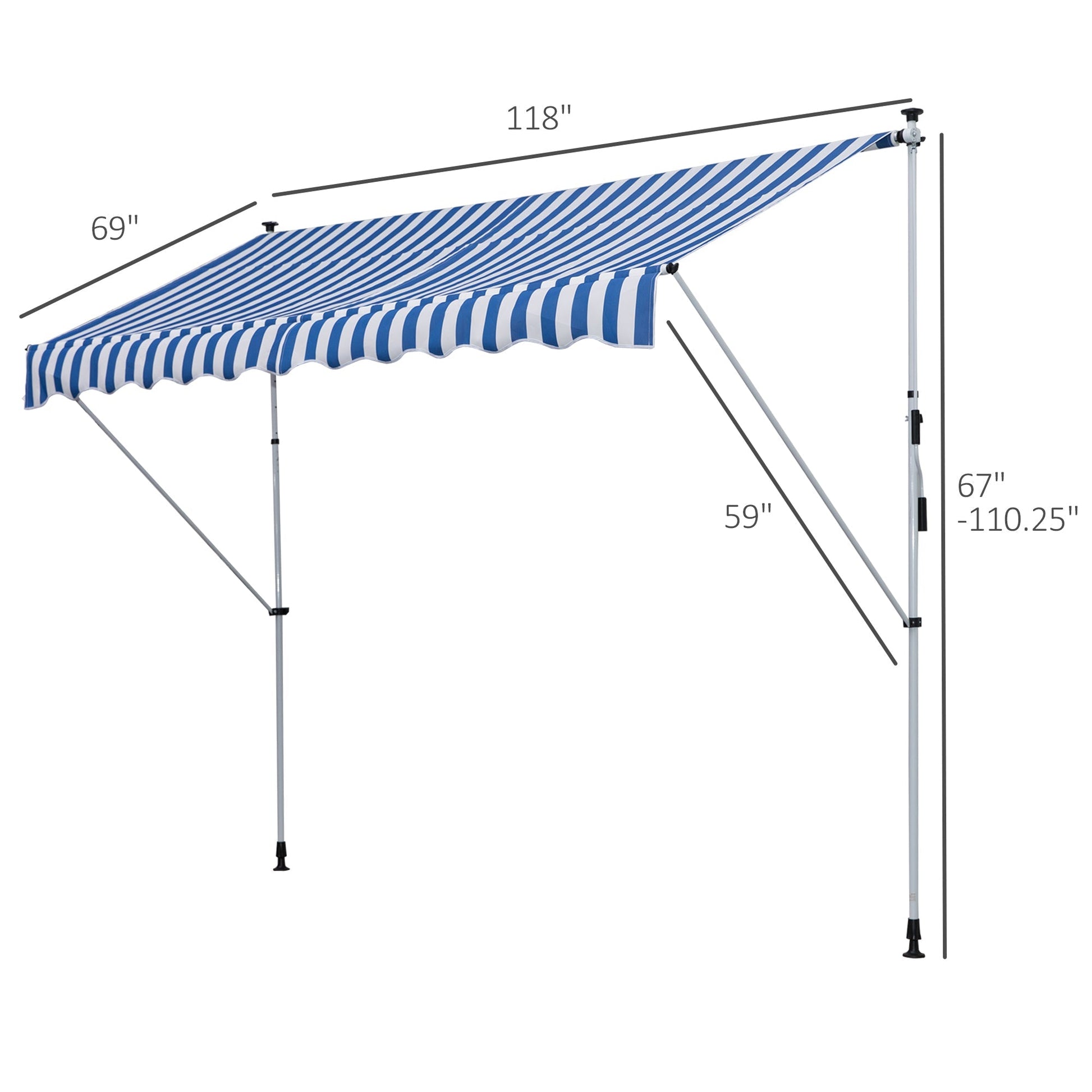 Manual Retractable 10x5ft Awning, Water-Resistant UV Protector, Blue/White Door Awnings   at Gallery Canada