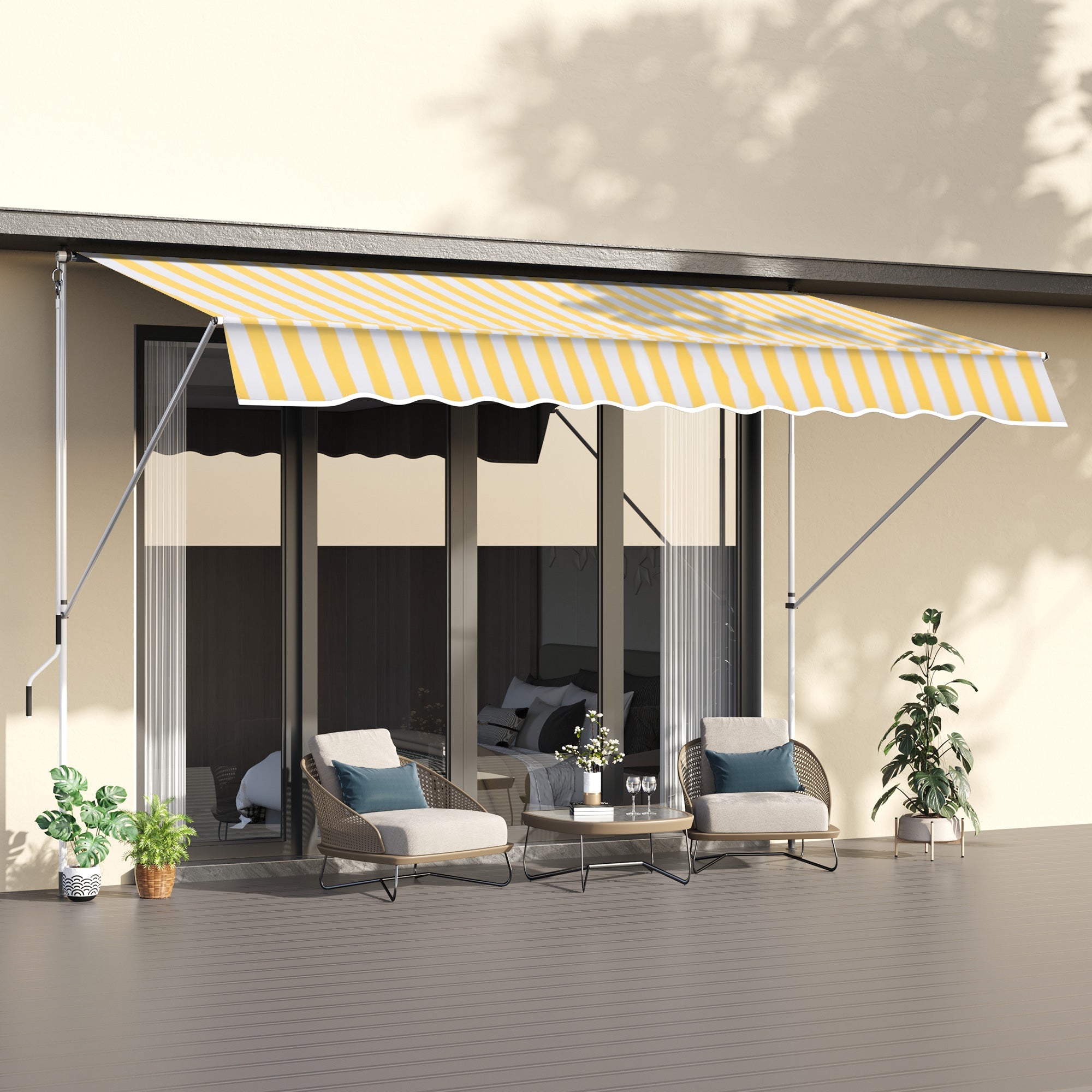 Manual Retractable 10x5ft Awning, Water-Resistant UV Shade with Adjustable Pole, Yellow Door Awnings   at Gallery Canada