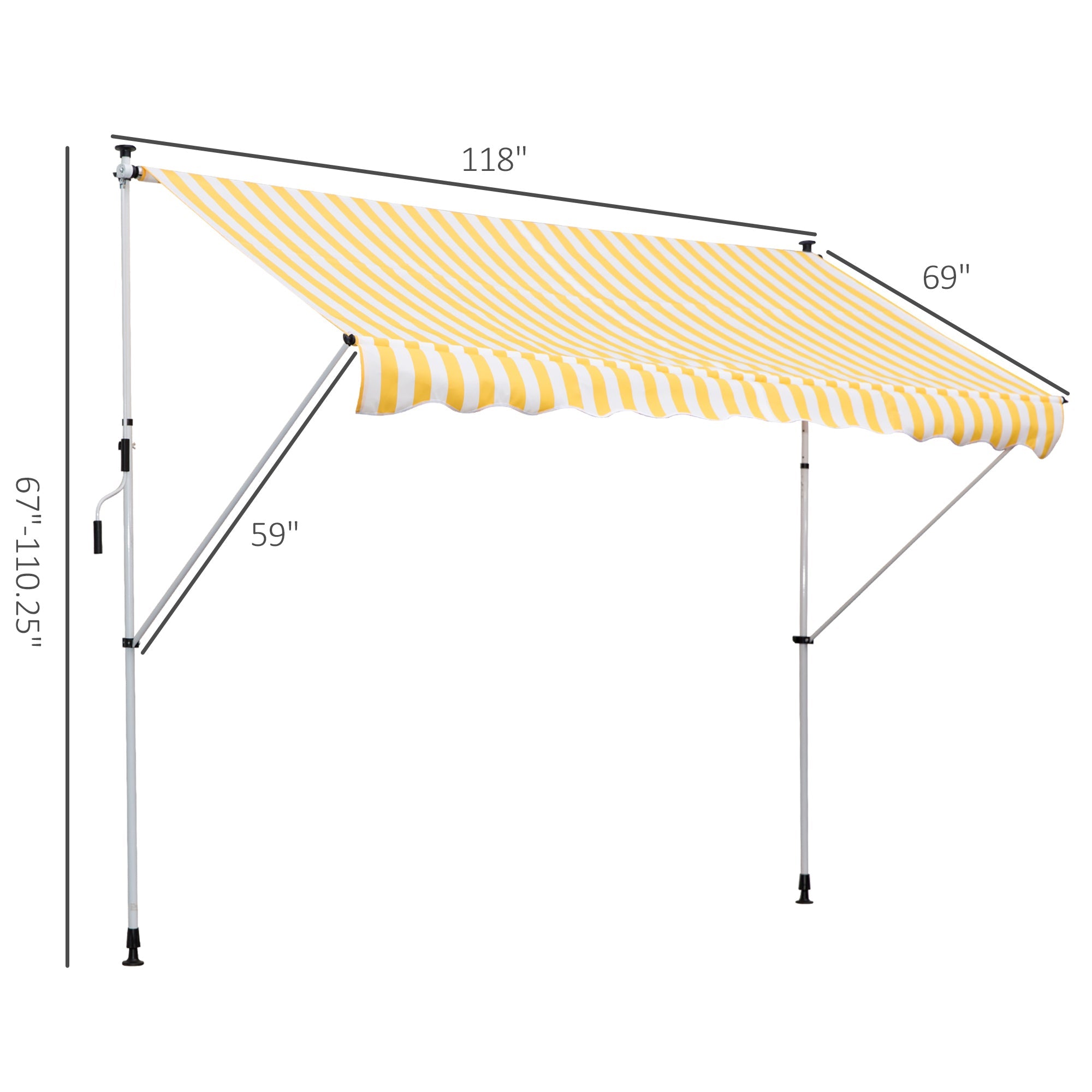 Manual Retractable 10x5ft Awning, Water-Resistant UV Shade with Adjustable Pole, Yellow Door Awnings   at Gallery Canada