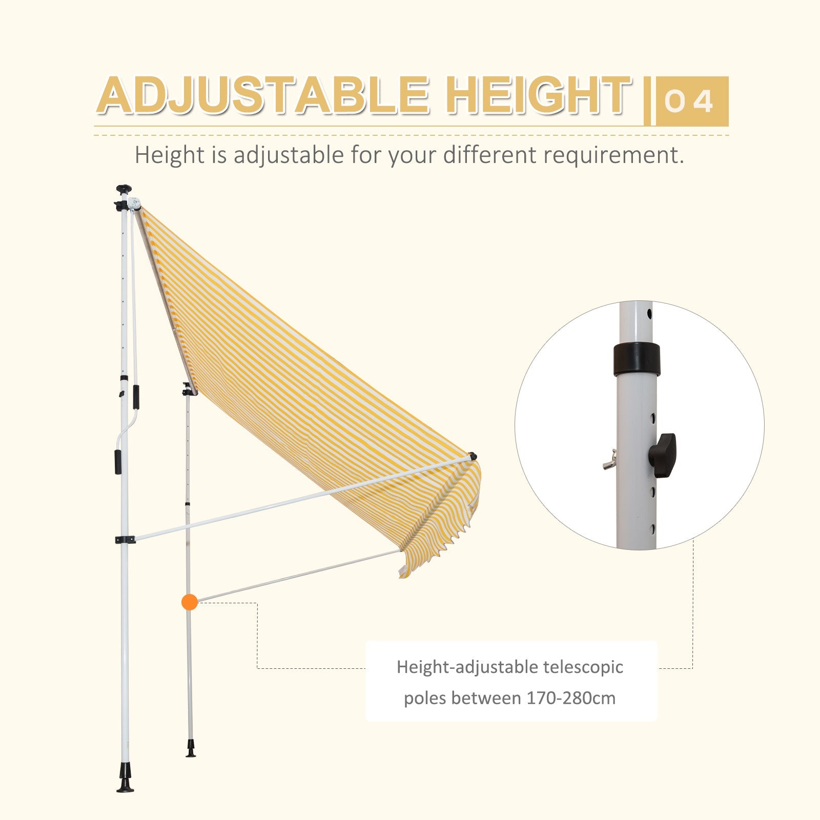 Manual Retractable 10x5ft Awning, Water-Resistant UV Shade with Adjustable Pole, Yellow Door Awnings   at Gallery Canada