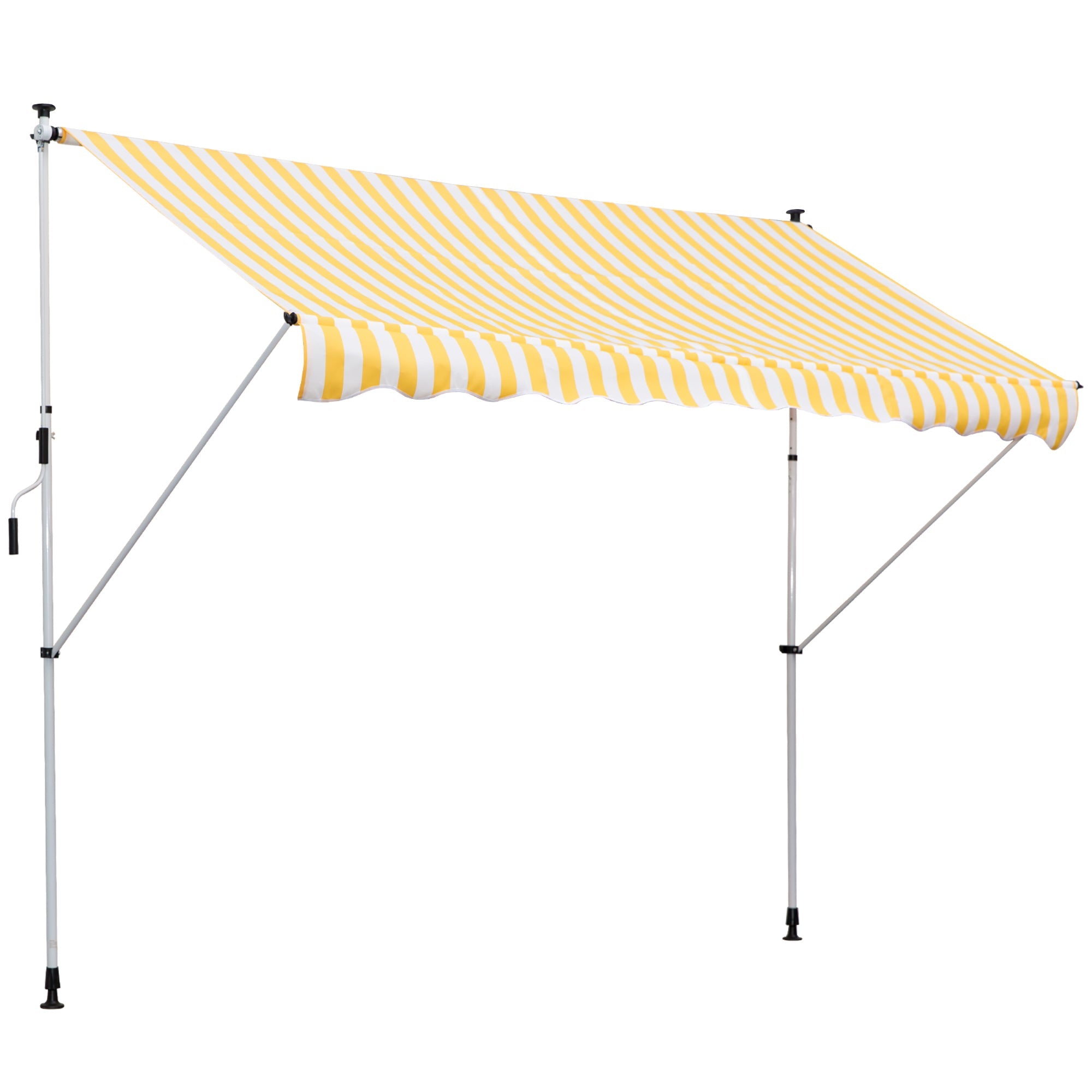 Manual Retractable 10x5ft Awning, Water-Resistant UV Shade with Adjustable Pole, Yellow Door Awnings Yellow and White  at Gallery Canada