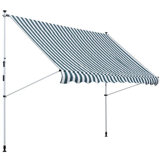 10x5ft Manual Retractable Awning, Patio Sun Shade Canopy Shelter with 5.6-9.2ft Support Pole, Water Resistant UV Protector, for Window, Door, Porch, Deck, Green - Gallery Canada