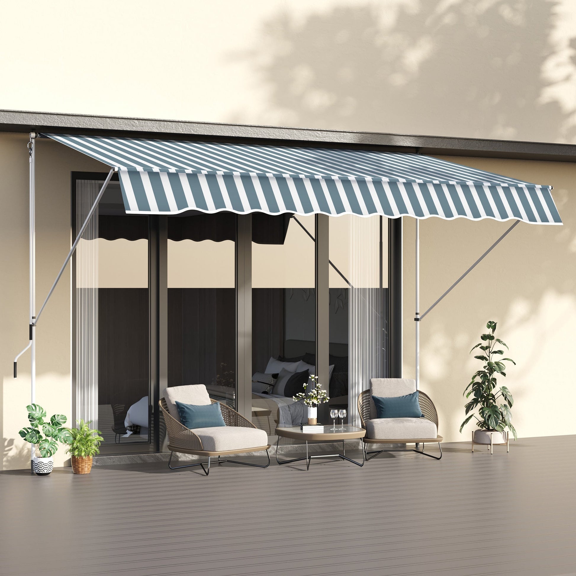 Manual Retractable 10x5ft Awning, Water-Resistant UV Shade for Patio, Green Door Awnings   at Gallery Canada