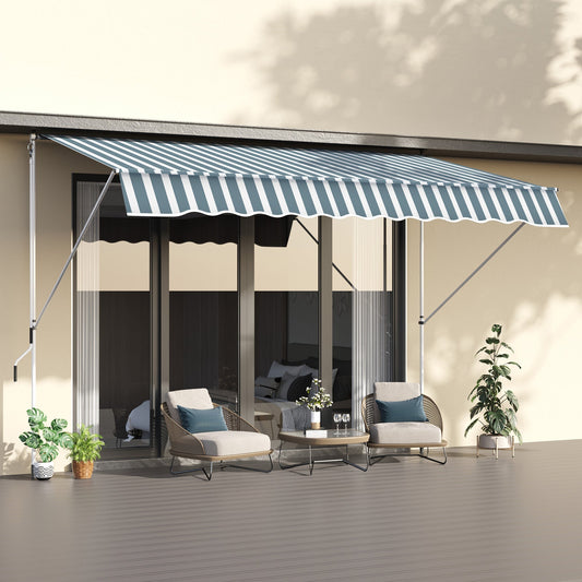 10x5ft Manual Retractable Awning, Patio Sun Shade Canopy Shelter with 5.6-9.2ft Support Pole, Water Resistant UV Protector, for Window, Door, Porch, Deck, Green - Gallery Canada