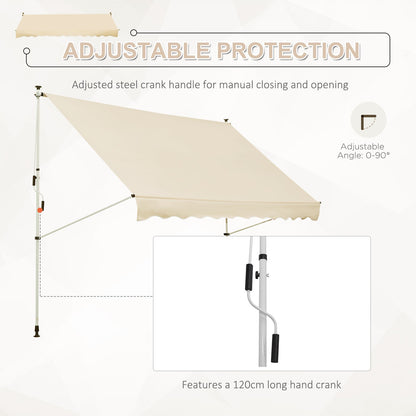 Manual Retractable Awning 10x5ft, Water-Resistant UV Protector, Beige Door Awnings   at Gallery Canada