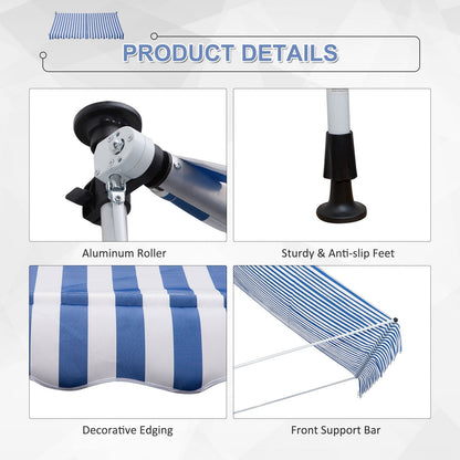 Manual Retractable 10x5ft Awning, Water-Resistant UV Protector, Blue/White Door Awnings   at Gallery Canada