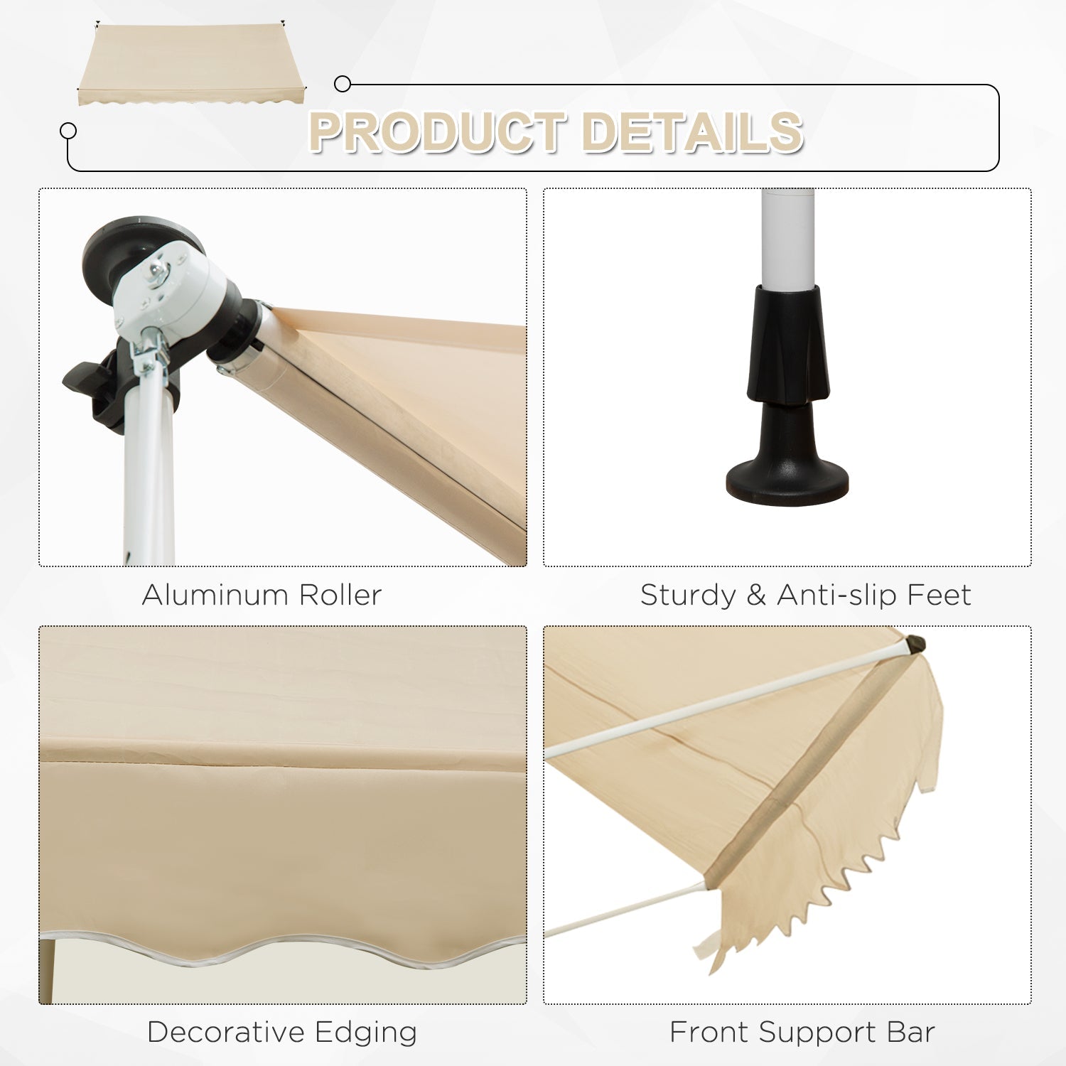 Manual Retractable Awning 10x5ft, Water-Resistant UV Protector, Beige Door Awnings   at Gallery Canada