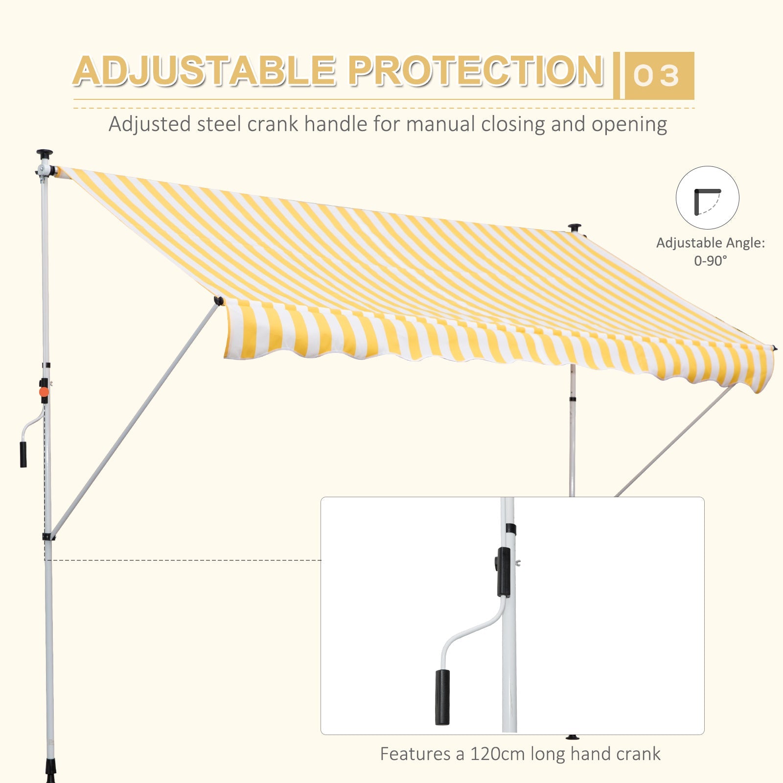 Manual Retractable 10x5ft Awning, Water-Resistant UV Shade with Adjustable Pole, Yellow Door Awnings   at Gallery Canada