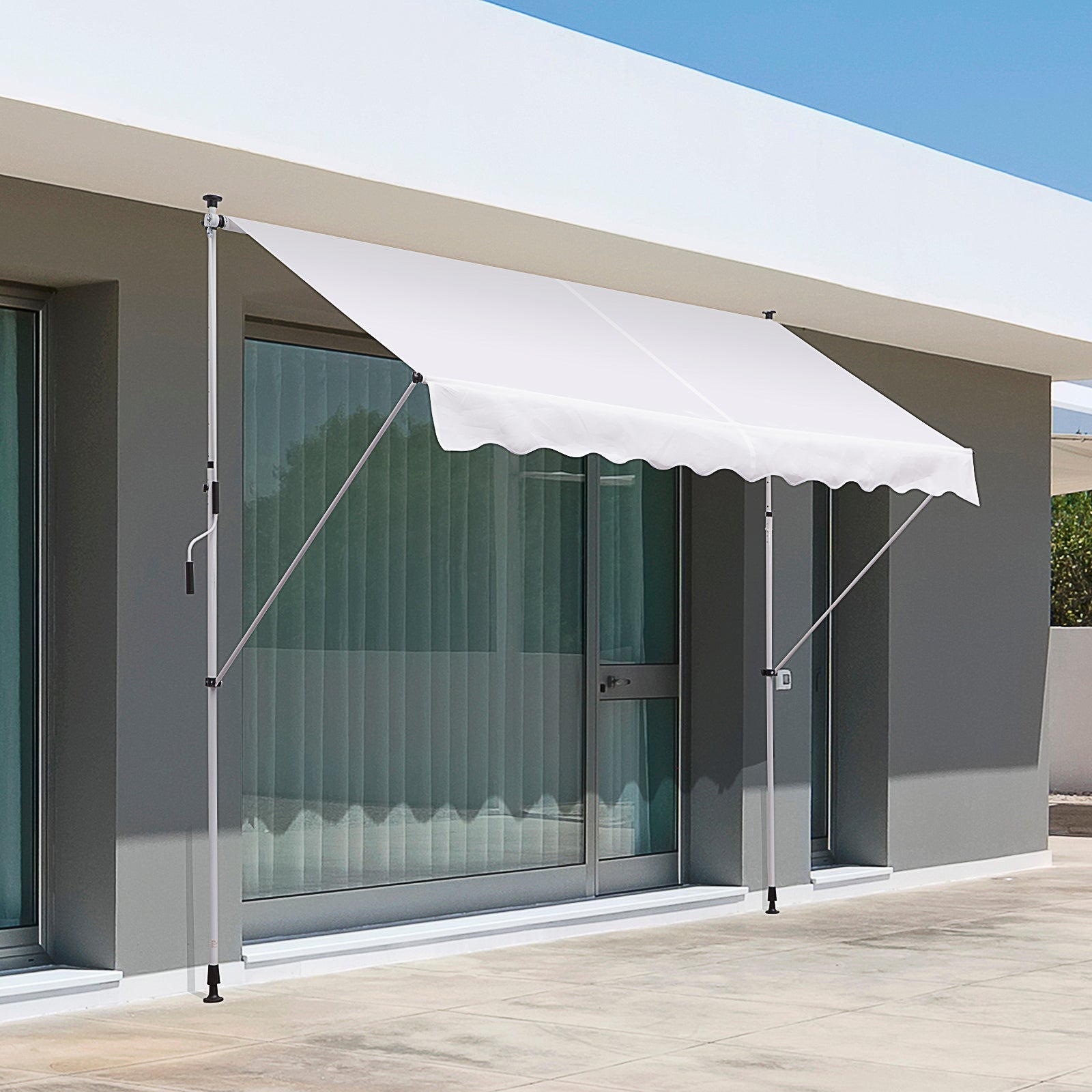 10x5ft Manual Retractable Patio Awning Window Door Sun Shade Deck Canopy Shelter Water Resistant UV Protector White Window Awnings   at Gallery Canada