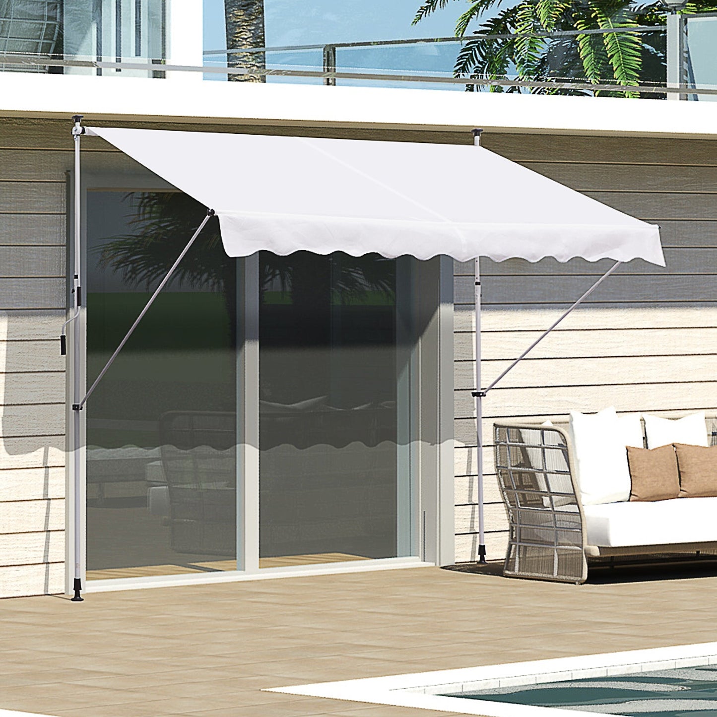 10x5ft Manual Retractable Patio Awning Window Door Sun Shade Deck Canopy Shelter Water Resistant UV Protector White Window Awnings   at Gallery Canada