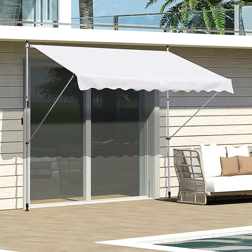 10x5ft Manual Retractable Patio Awning Window Door Sun Shade Deck Canopy Shelter Water Resistant UV Protector White