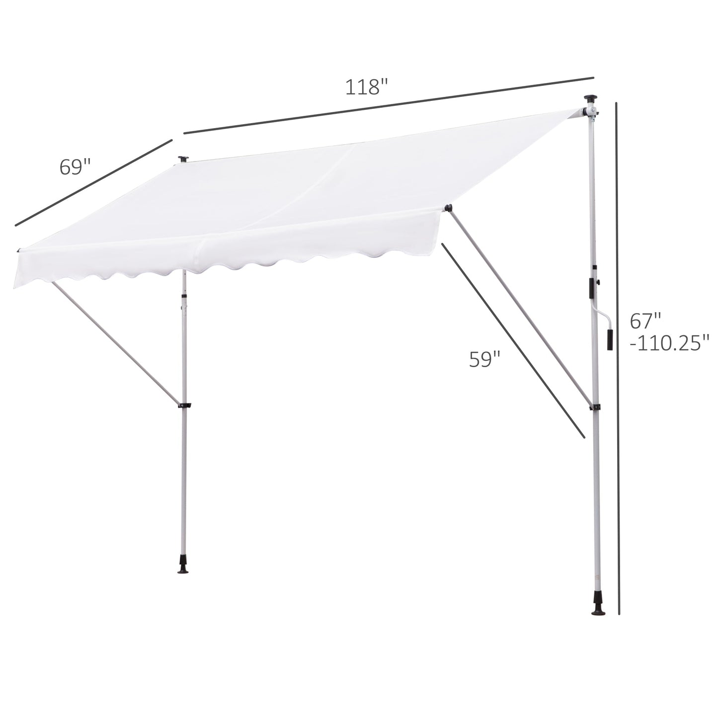 10x5ft Manual Retractable Patio Awning Window Door Sun Shade Deck Canopy Shelter Water Resistant UV Protector White Window Awnings   at Gallery Canada