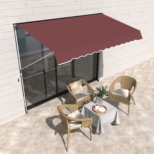 10x5ft Patio Sun Shade Canopy Manual Retractable Awning with 5.6-9.2ft Support Pole for Window, Door, Porch, Wine Red