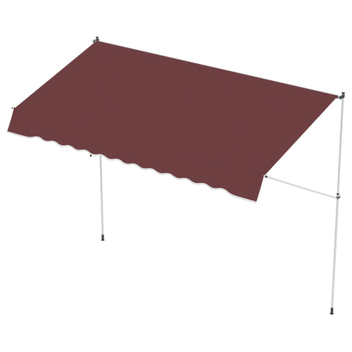 10x5ft Patio Sun Shade Canopy Manual Retractable Awning with 5.6-9.2ft Support Pole for Window, Door, Porch, Wine Red