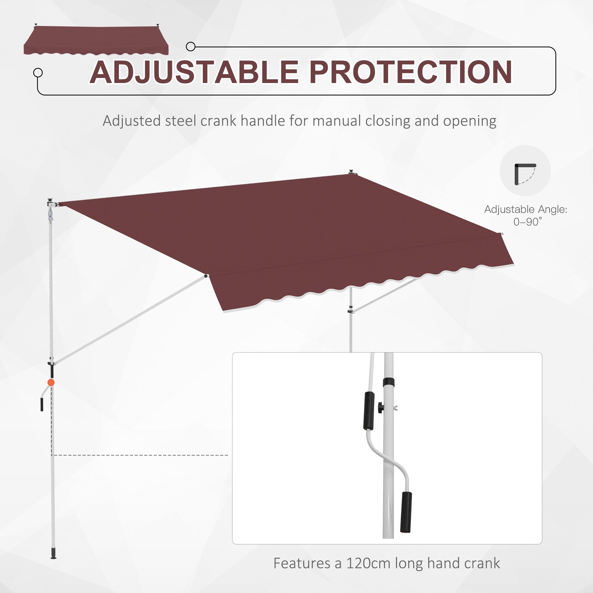 10x5ft Patio Sun Shade Canopy Manual Retractable Awning with 5.6-9.2ft Support Pole for Window, Door, Porch, Wine Red Patio Awnings   at Gallery Canada