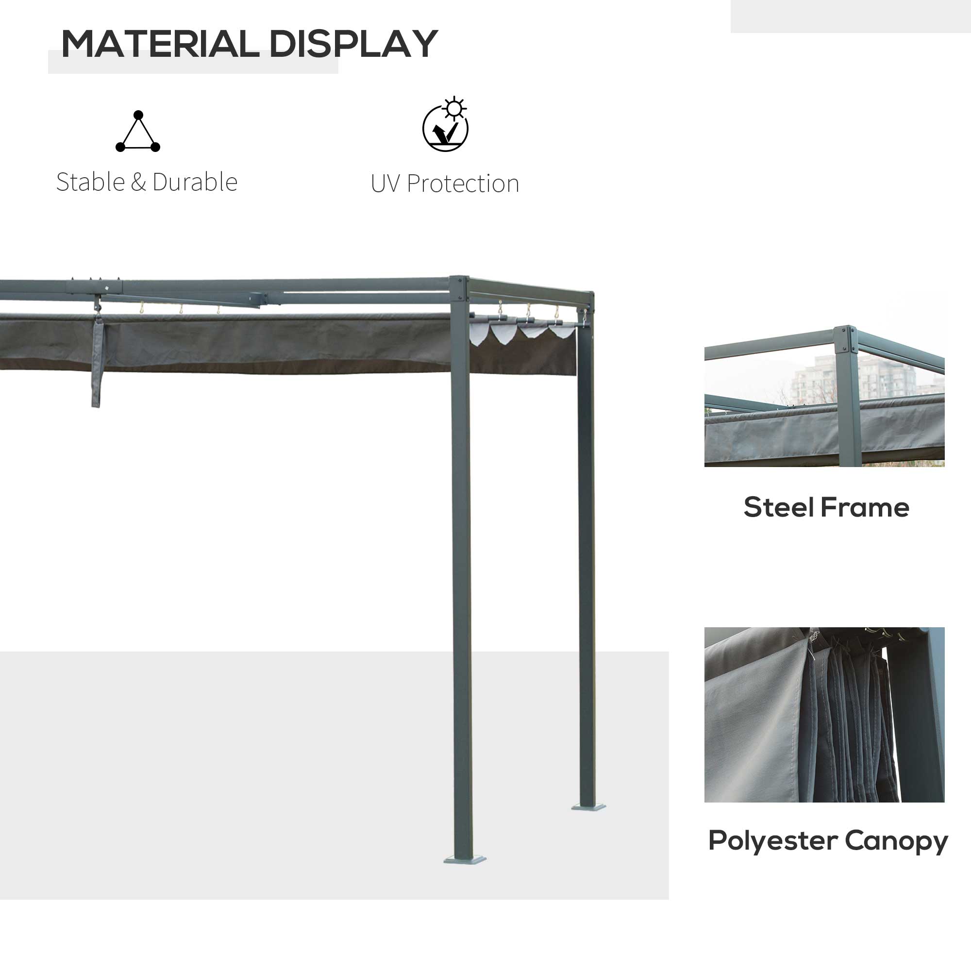 10x7ft Metal Frame Pergola Gazebo with Retractable Canopy Outdoor Patio Sun Shelter Garden Grape Tent Water-resistant Yard Shade Grey Pergolas   at Gallery Canada