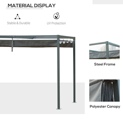 10x7ft Metal Frame Pergola Gazebo with Retractable Canopy Outdoor Patio Sun Shelter Garden Grape Tent Water-resistant Yard Shade Grey Pergolas   at Gallery Canada