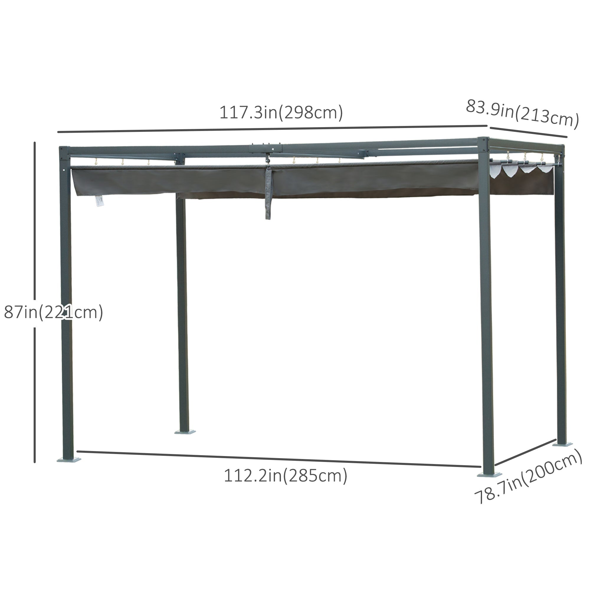 10x7ft Metal Frame Pergola Gazebo with Retractable Canopy Outdoor Patio Sun Shelter Garden Grape Tent Water-resistant Yard Shade Grey Pergolas   at Gallery Canada