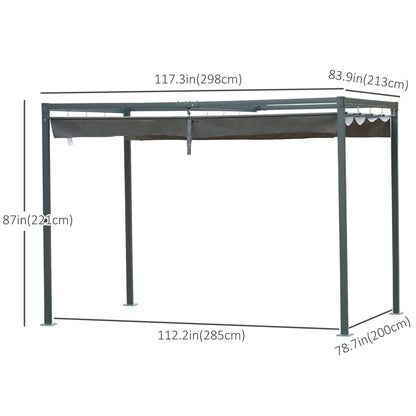 10x7ft Metal Frame Pergola Gazebo with Retractable Canopy Outdoor Patio Sun Shelter Garden Grape Tent Water-resistant Yard Shade Grey Pergolas   at Gallery Canada