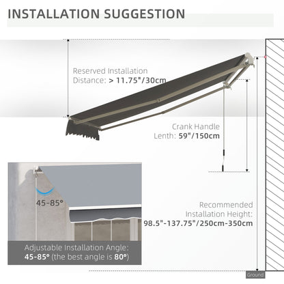 10x8ft Patio Awning Manual Retractable Sun Shade Aluminum Frame Grey Deck Awnings   at Gallery Canada