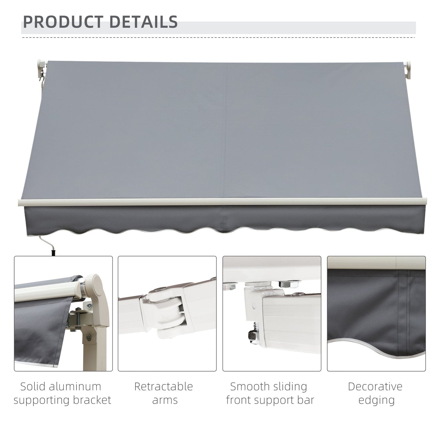 10x8ft Patio Awning Manual Retractable Sun Shade Aluminum Frame Grey Deck Awnings   at Gallery Canada