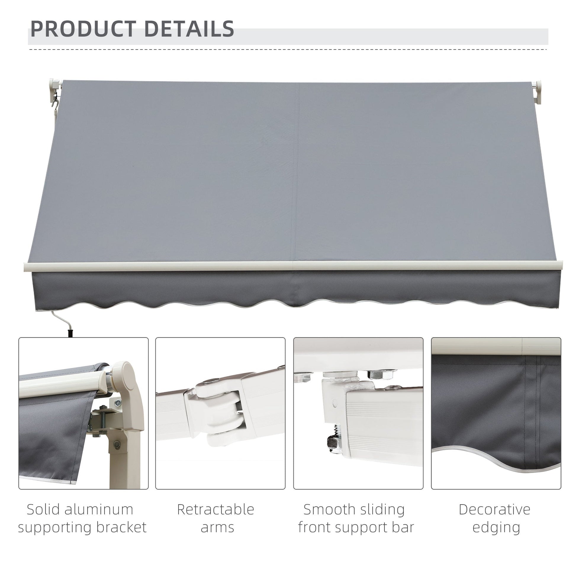 10x8ft Patio Awning Manual Retractable Sun Shade Aluminum Frame Grey Deck Awnings   at Gallery Canada