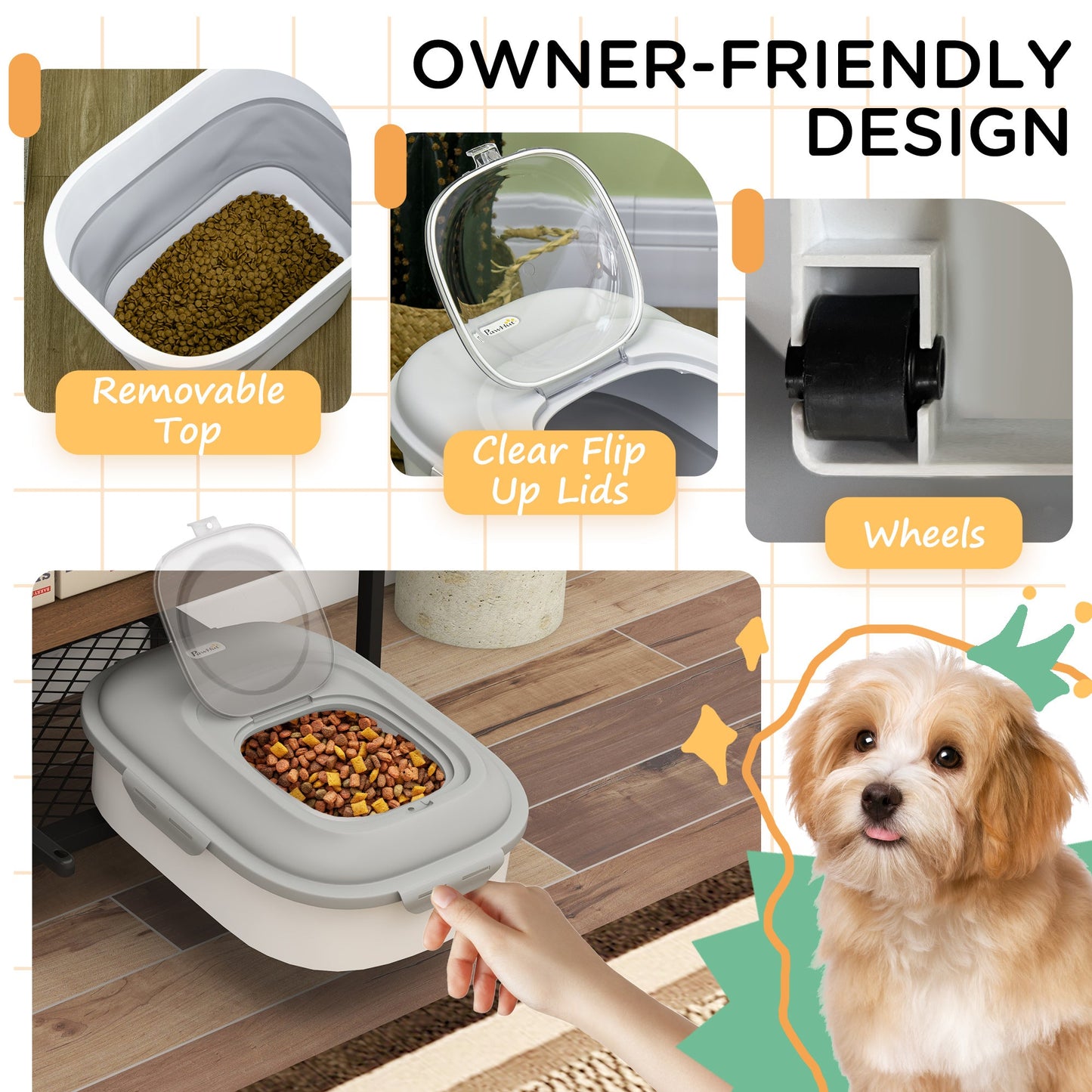 11-55lb Dog Food Storage Container Collapsible Design with Airtight Lids, Rolling Wheels, Cup, Bowl, Spoon, Grey Dog Bowls   at Gallery Canada