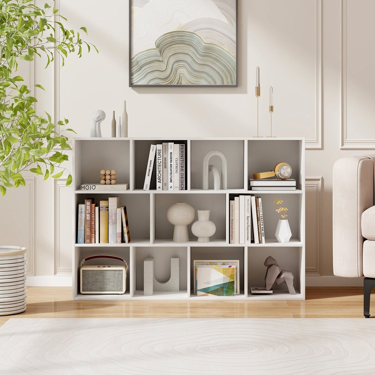 11-Cube Multifunctional Book Storage Organizer Display Cabinet with Anti-tipping Kits, White Bookcases   at Gallery Canada