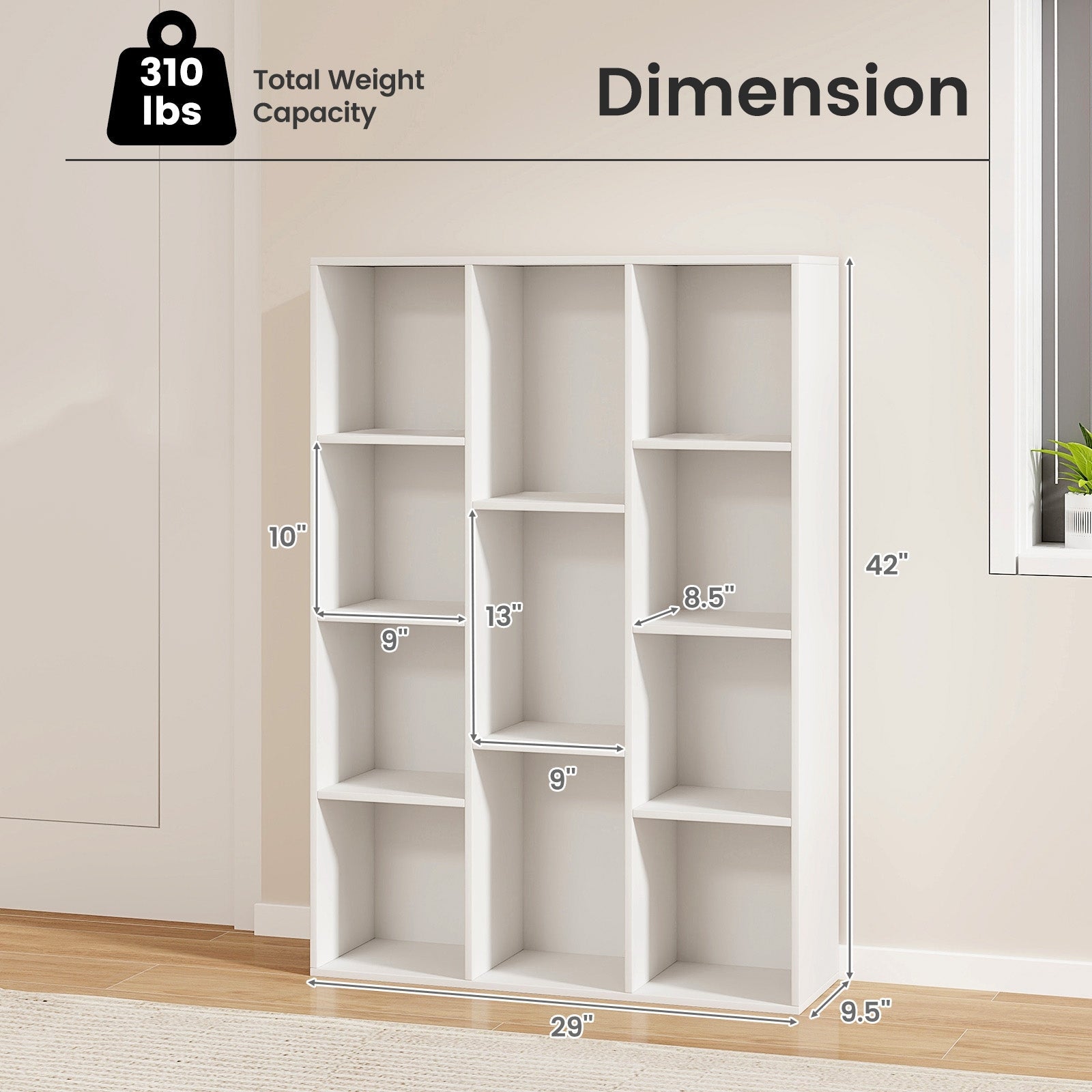 11-Cube Multifunctional Book Storage Organizer Display Cabinet with Anti-tipping Kits, White Bookcases   at Gallery Canada