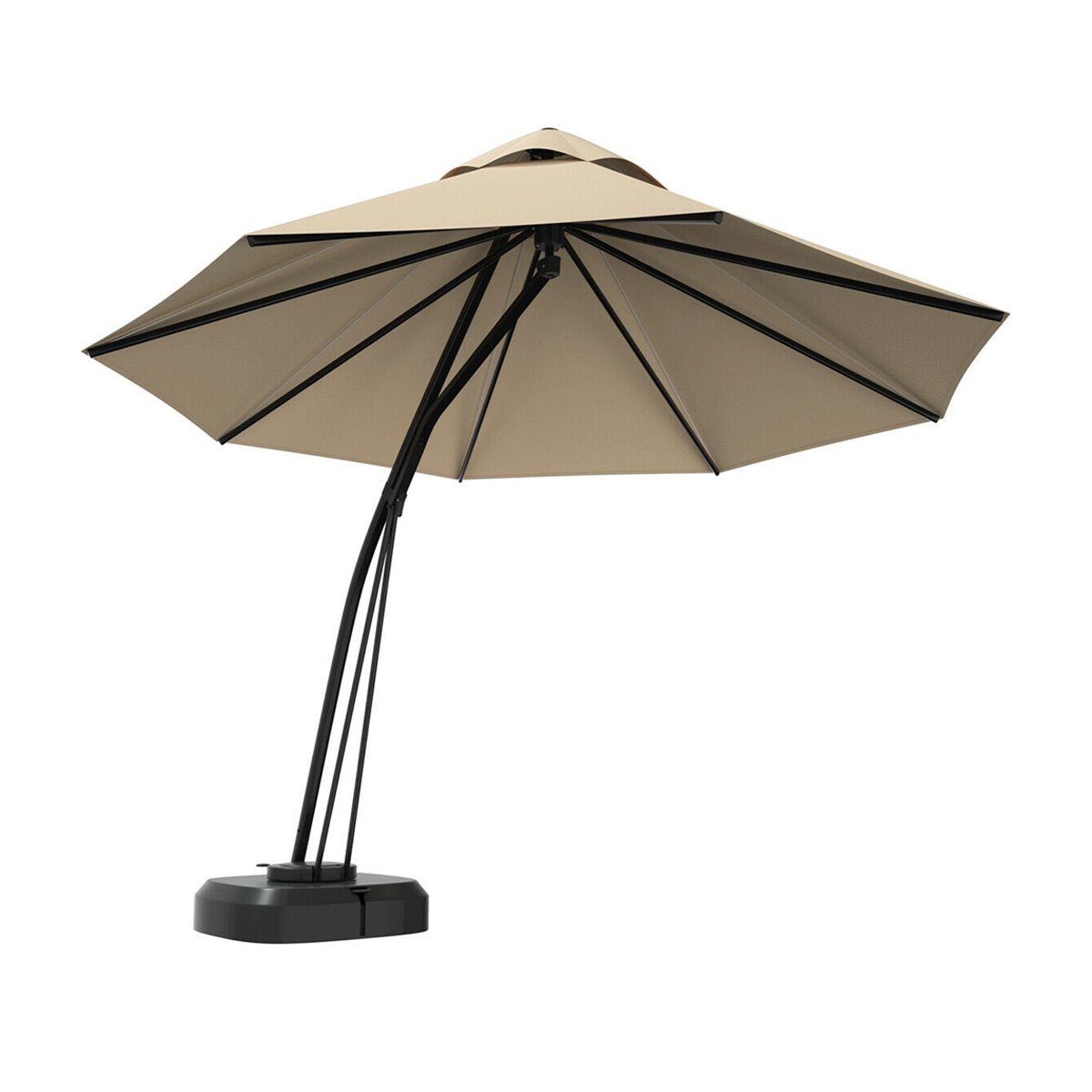 11 Feet Outdoor Cantilever Hanging Umbrella with Base and Wheels, Beige Outdoor Umbrellas   at Gallery Canada