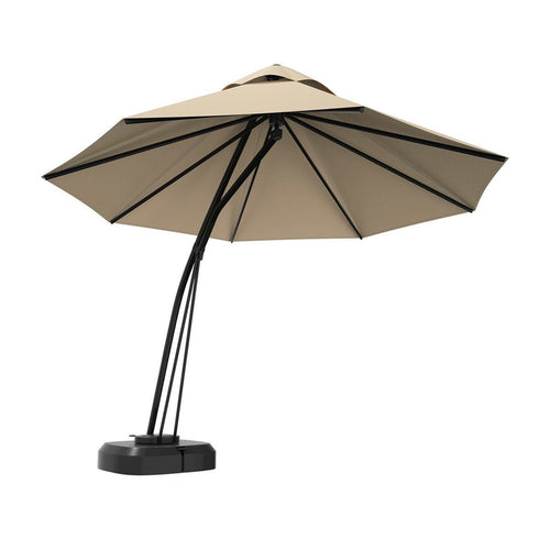 11 Feet Outdoor Cantilever Hanging Umbrella with Base and Wheels, Beige