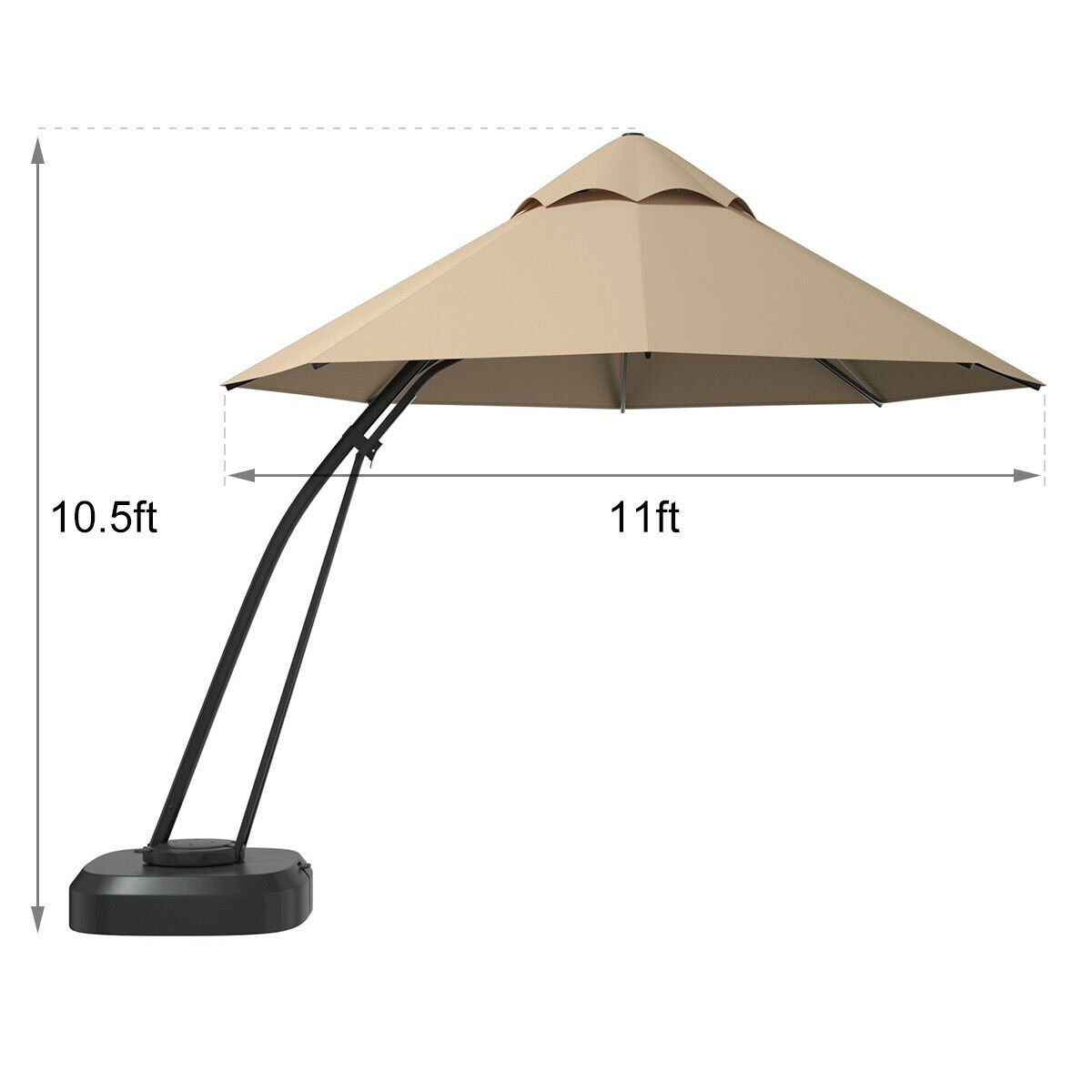 11 Feet Outdoor Cantilever Hanging Umbrella with Base and Wheels, Beige Outdoor Umbrellas   at Gallery Canada