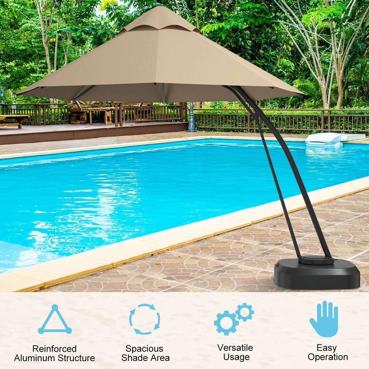 11 Feet Outdoor Cantilever Hanging Umbrella with Base and Wheels, Beige Outdoor Umbrellas   at Gallery Canada