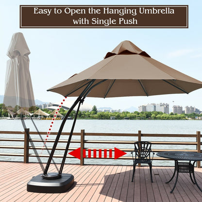 11 Feet Outdoor Cantilever Hanging Umbrella with Base and Wheels, Tan Outdoor Umbrellas   at Gallery Canada