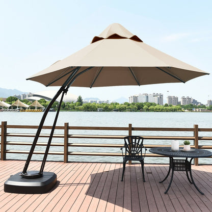 11 Feet Outdoor Cantilever Hanging Umbrella with Base and Wheels, Tan Outdoor Umbrellas   at Gallery Canada