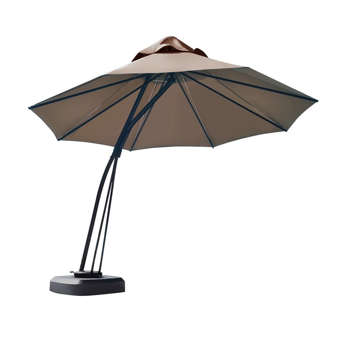 11 Feet Outdoor Cantilever Hanging Umbrella with Base and Wheels, Tan Outdoor Umbrellas   at Gallery Canada