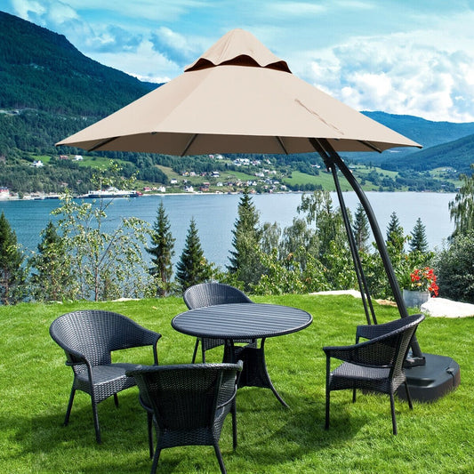 11 Feet Outdoor Cantilever Hanging Umbrella with Base and Wheels, Tan Outdoor Umbrellas   at Gallery Canada