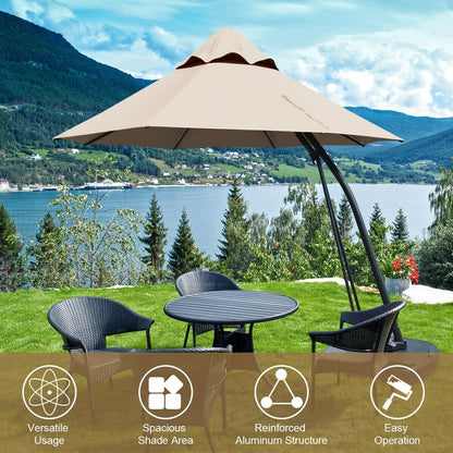 11 Feet Outdoor Cantilever Hanging Umbrella with Base and Wheels, Tan Outdoor Umbrellas   at Gallery Canada